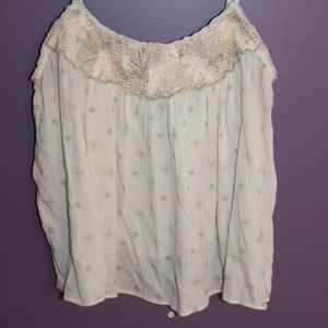 American Eagle White/Cream Tank with Gold Design